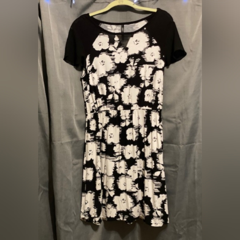 Black/white sheer v-neck and sleeve